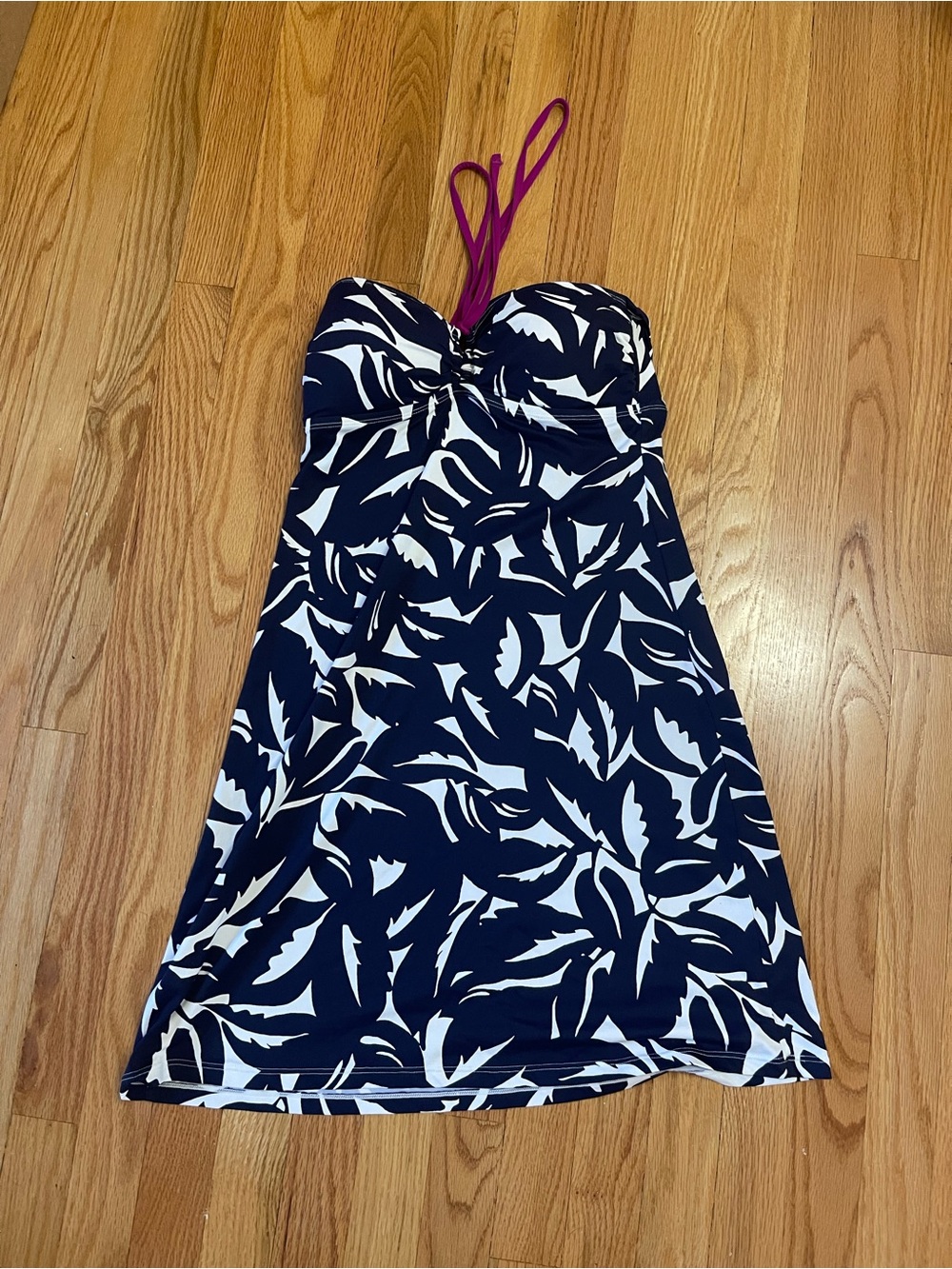 Tommy Bahama Navy & White Strapless Dress with Magenta Halter Tie